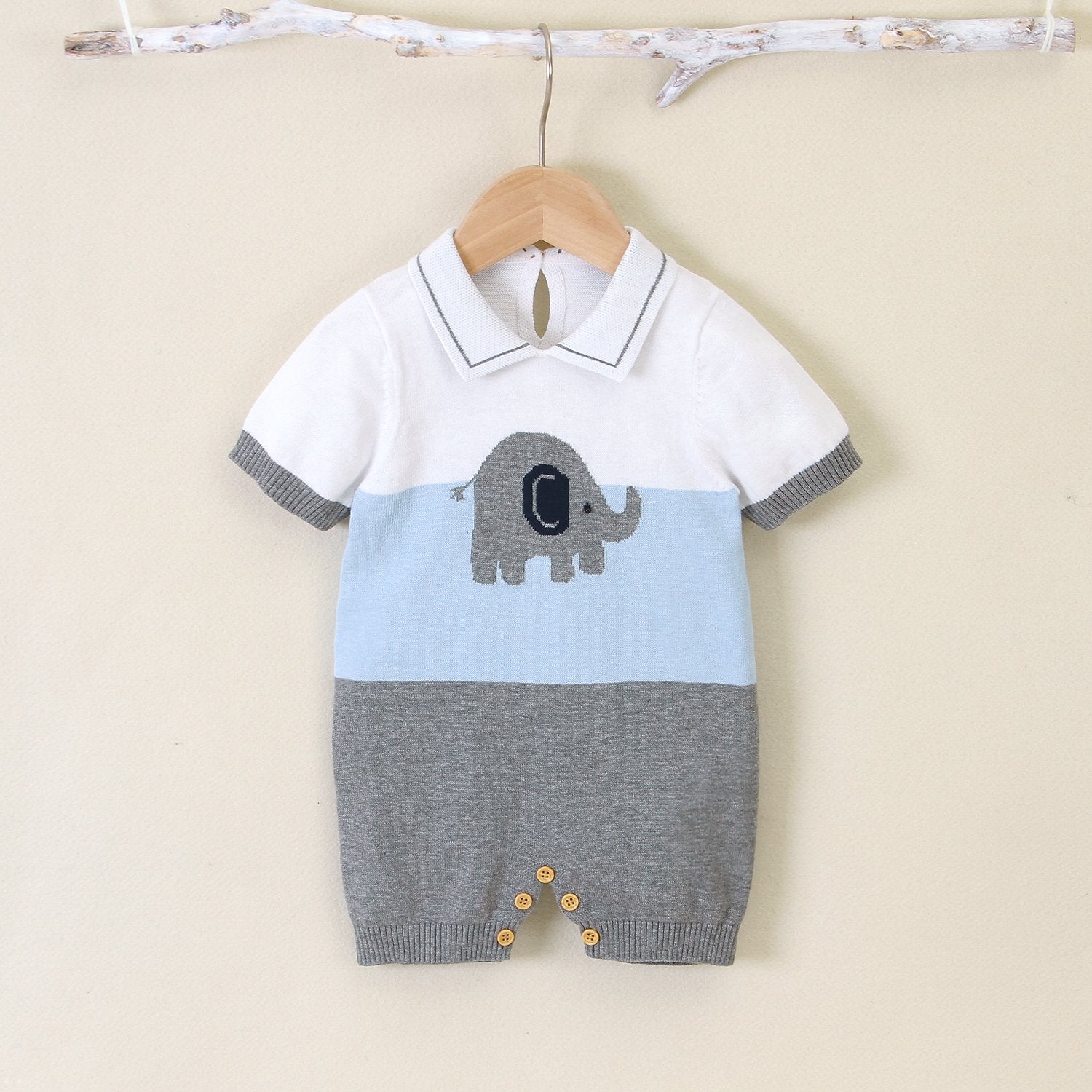 Baby Autumn Elephant Printed Cotton Lapel Jumpsuit Buy Baby Clothes Wholesale