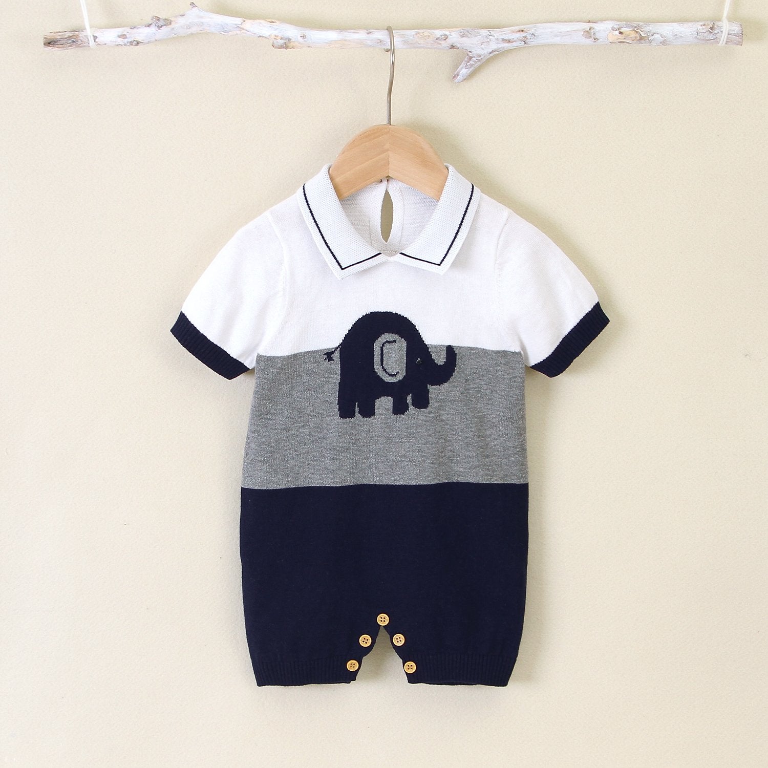 Baby Autumn Elephant Printed Cotton Lapel Jumpsuit Buy Baby Clothes Wholesale