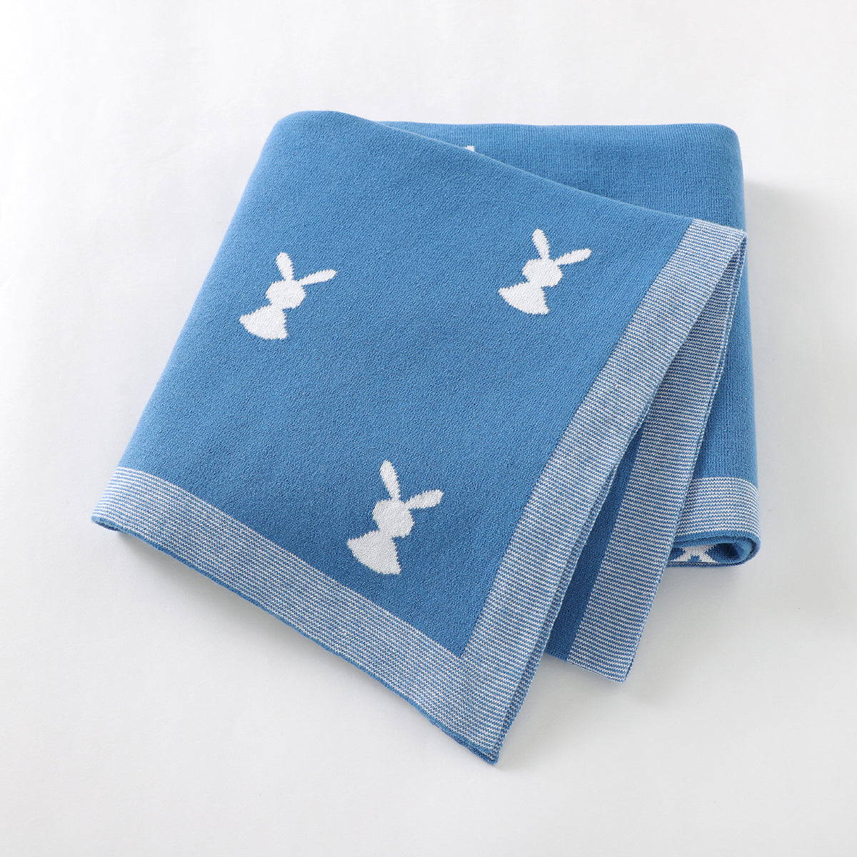Baby Cute Rabbit Print Solid Color Knitted Baby Blanket Cute Baby Blankets