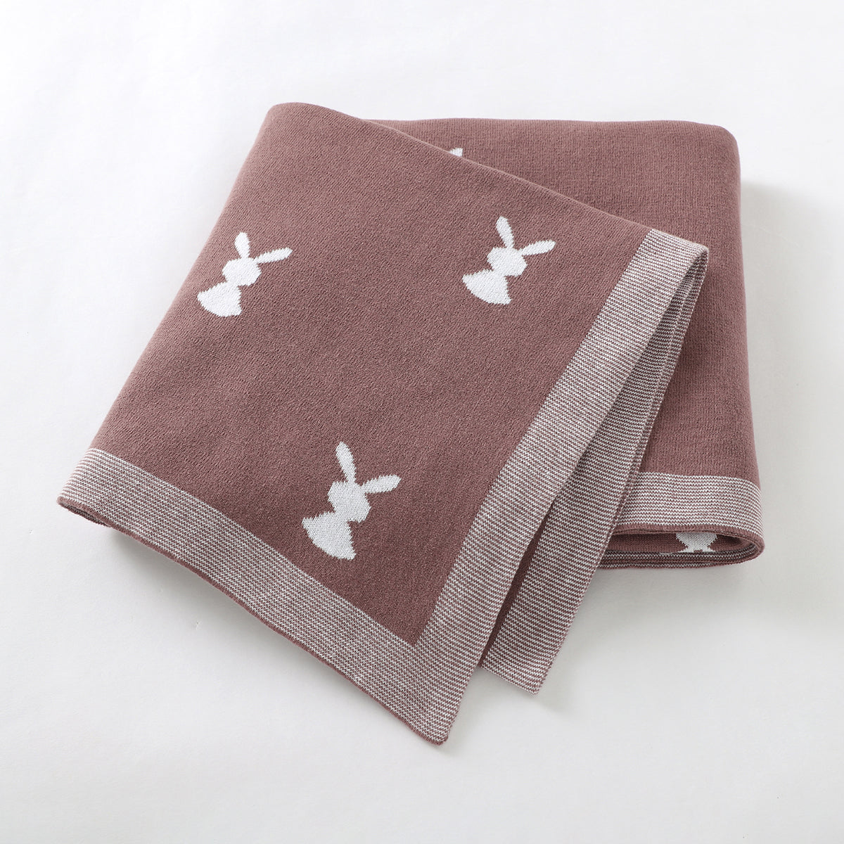 Baby Cute Rabbit Print Solid Color Knitted Baby Blanket Cute Baby Blankets