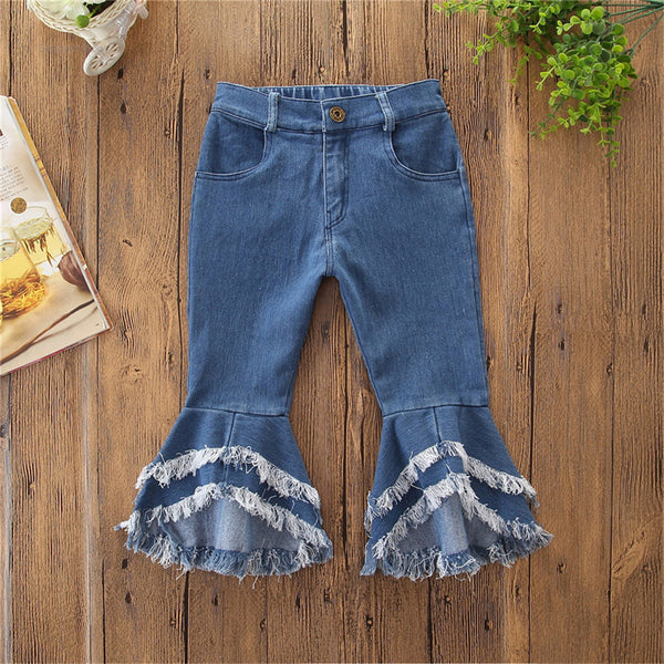 Girls Casual Pocket Solid Bell Jeans Wholesale Girl Clothing
