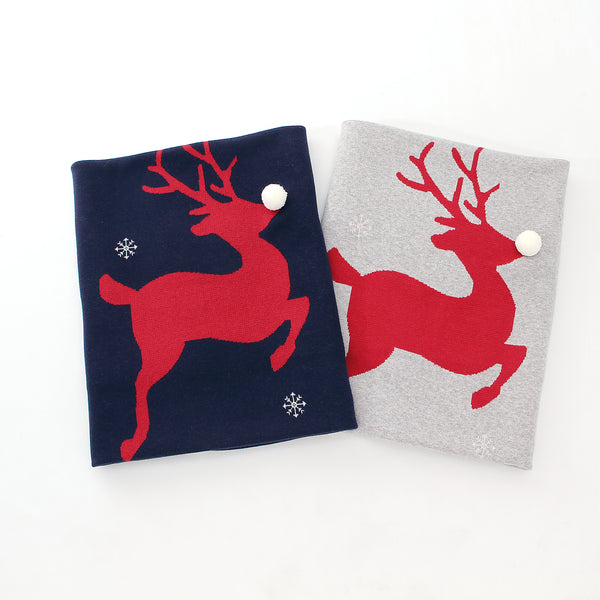 Christmas Elk Printed Wool Ball Solid Color Holding Blanket Cute Baby Blankets