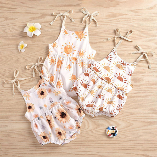 Baby Girls Floral Sun Printed Sling Romper Wholesale Baby Clothes