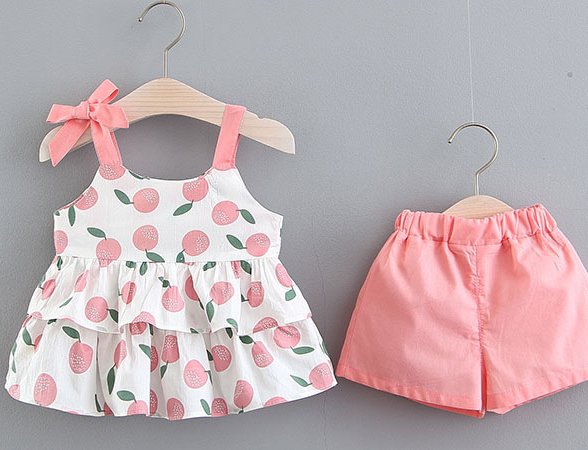 Girls' New Suit Apple Splicing Sling Sling Wholesale Baby Clothes