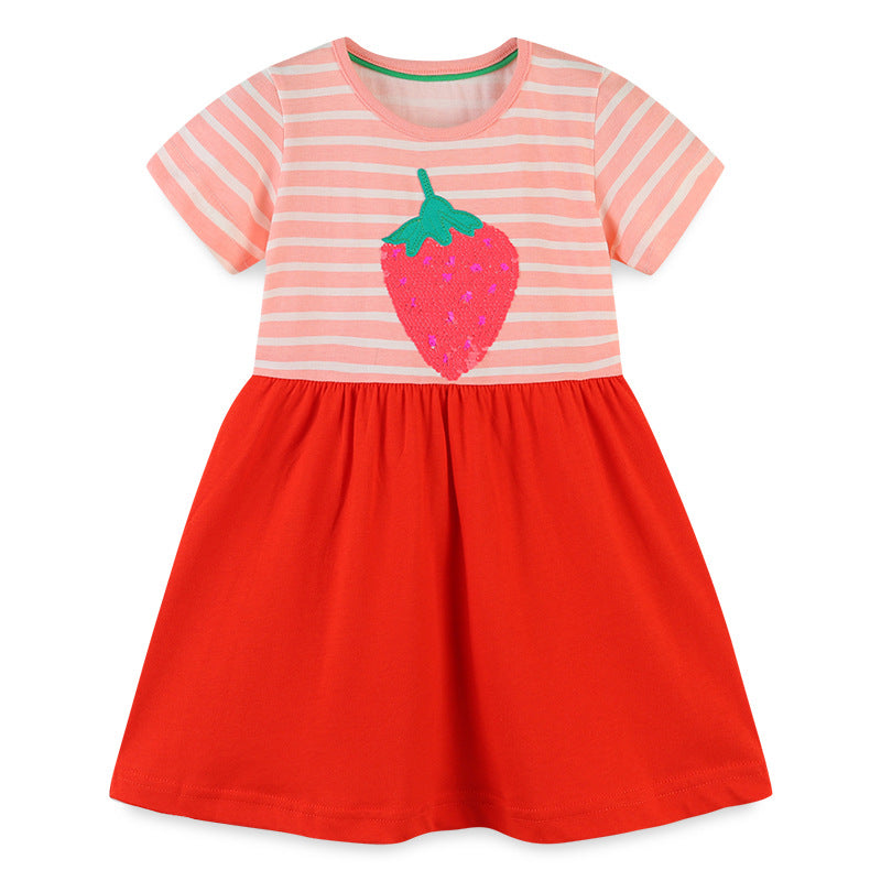 Toddler Girl Summer Cotton Casual Carrot Cartoon Print Short Sleeve Dresses Wholesale Tutus For Girls