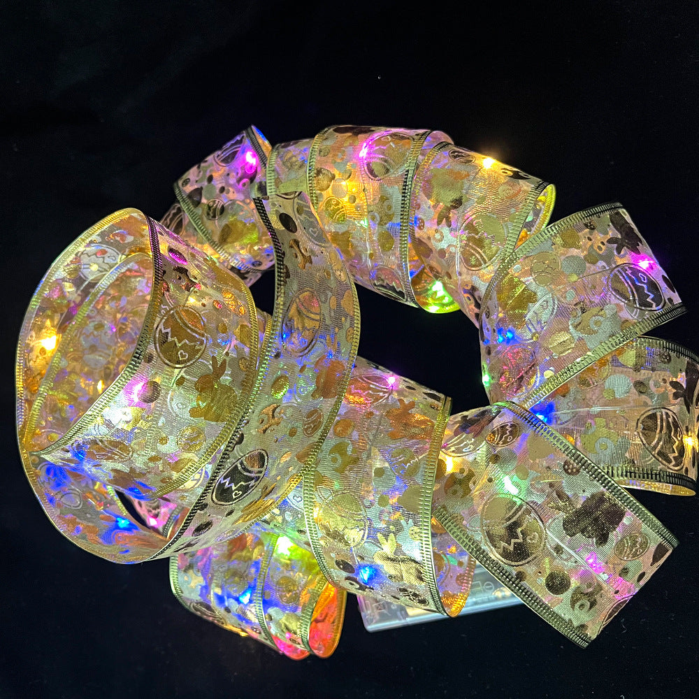 2022 New Products Easter Decorative Rabbit Egg Color Bronzing Ribbon Light String Lighting Decorative Lights