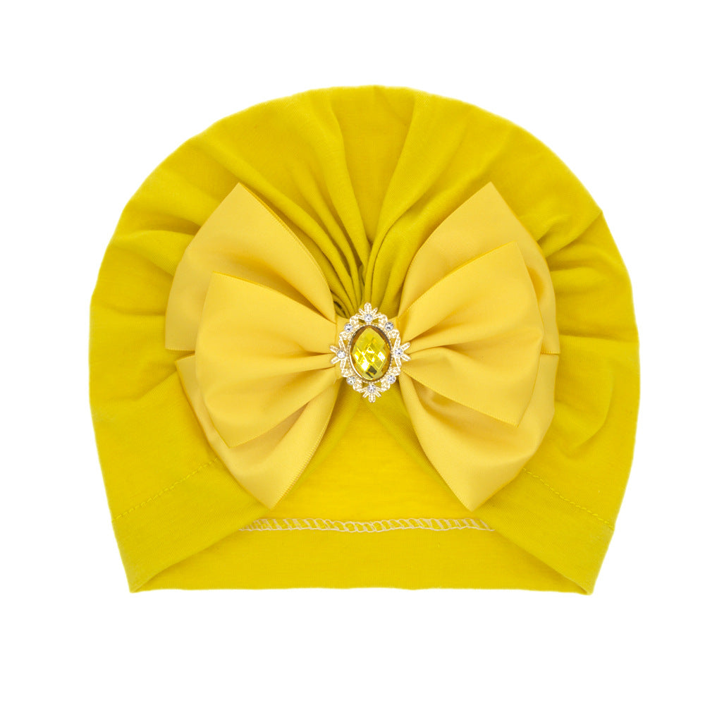 Children's Solid Color Large Bow Rhinestone Pullover Hat Baby Baby Hat Bow Baby Hat Baby Accessories Wholesale