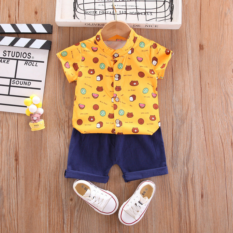 Toddler Boys Summer Sets Cartoon Dinosaur Print Shirt Top And Shorts Two-piece Sets Wholesale Kids Clothing