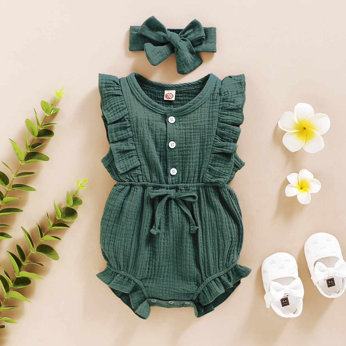 Newborn Flying Sleeve Baby Triangle Romper Romper Summer Baby One-Piece Headband Ins Wholesale Baby Clothes