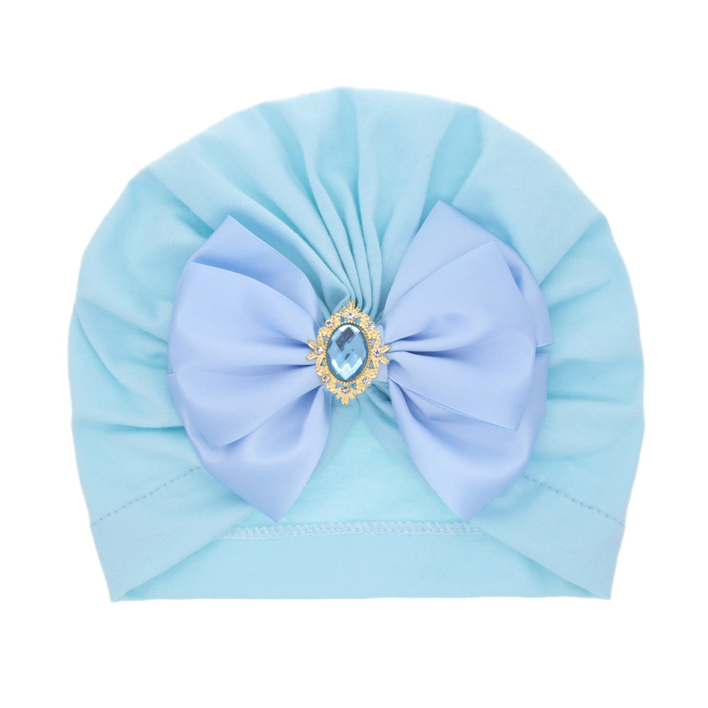 Children's Solid Color Large Bow Rhinestone Pullover Hat Baby Baby Hat Bow Baby Hat Baby Accessories Wholesale