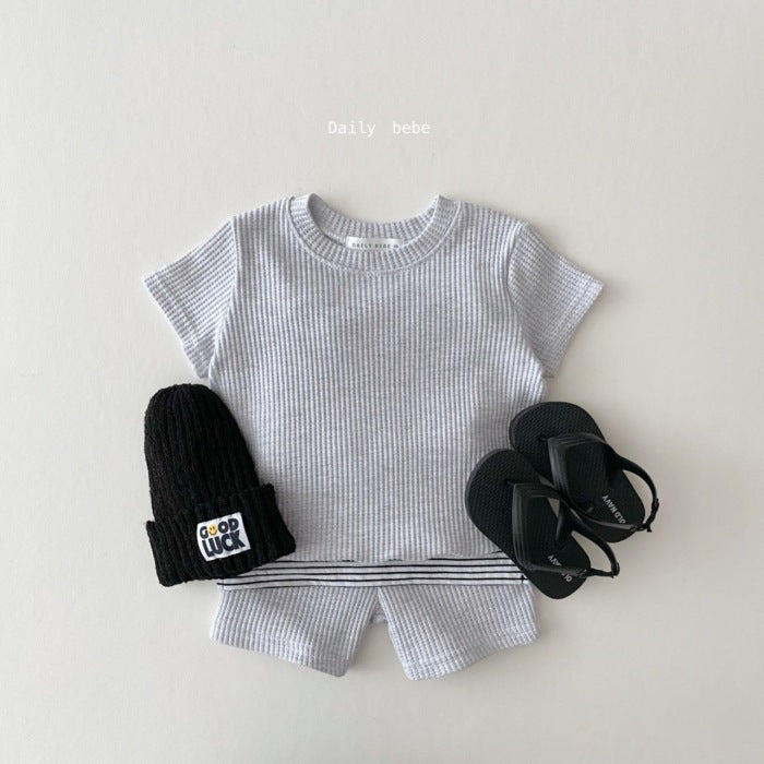 Baby Boys And Girls Set Korean Version Summer Candy Color Suit Pure Cotton Two-piece Suit Wholesale Baby Clothes