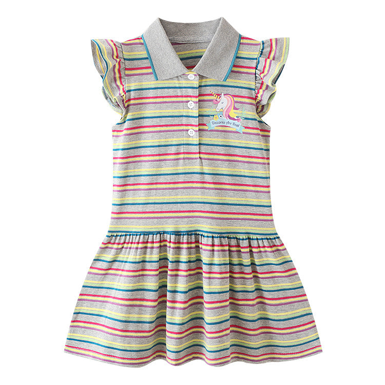 2022 Summer New  Pure Cotton Toddler Girl's Dress European And American Casual Breathable Lapel Short-sleeved Sweet Dress Wholesale Clothing For Girls