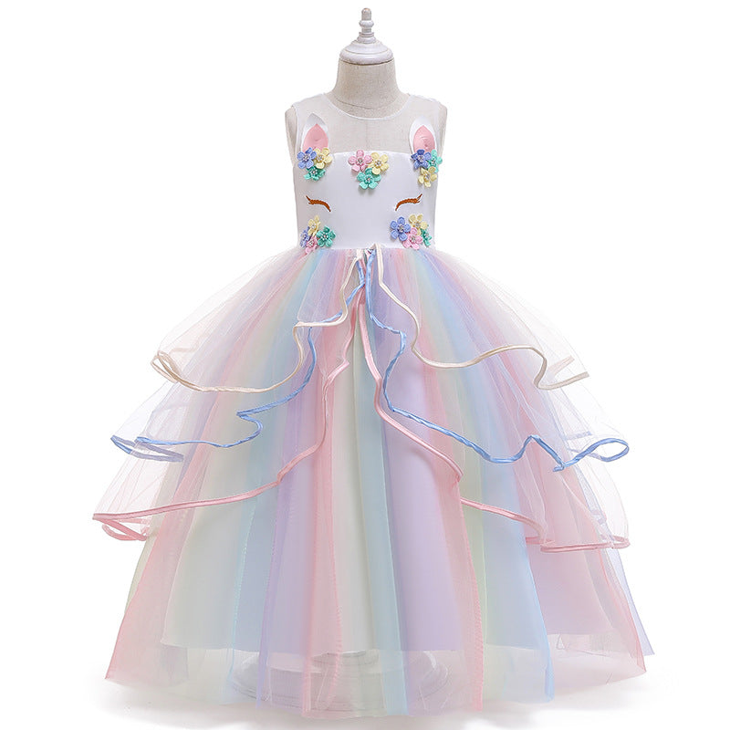Girls Dresses Summer Unicorn Long Princess Dress Birthday Dress Wholesale Kids Clothing