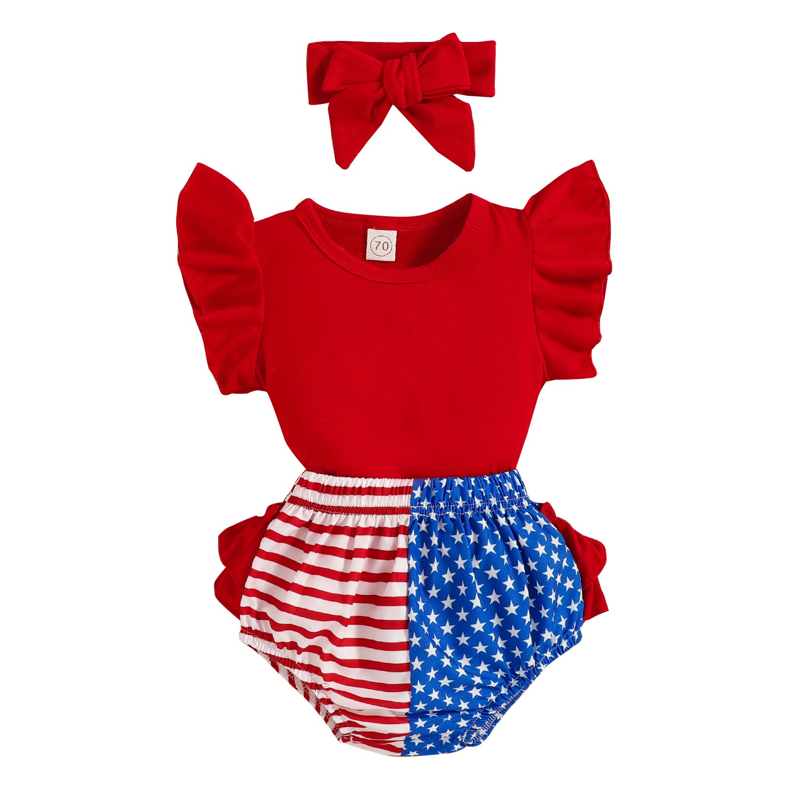 Children's Clothing Cross Ins American Independence Day Holiday Style Flying Sleeve Bag Fart Cool Romper Headband Three-piece Suit Wholesale Baby Clothes