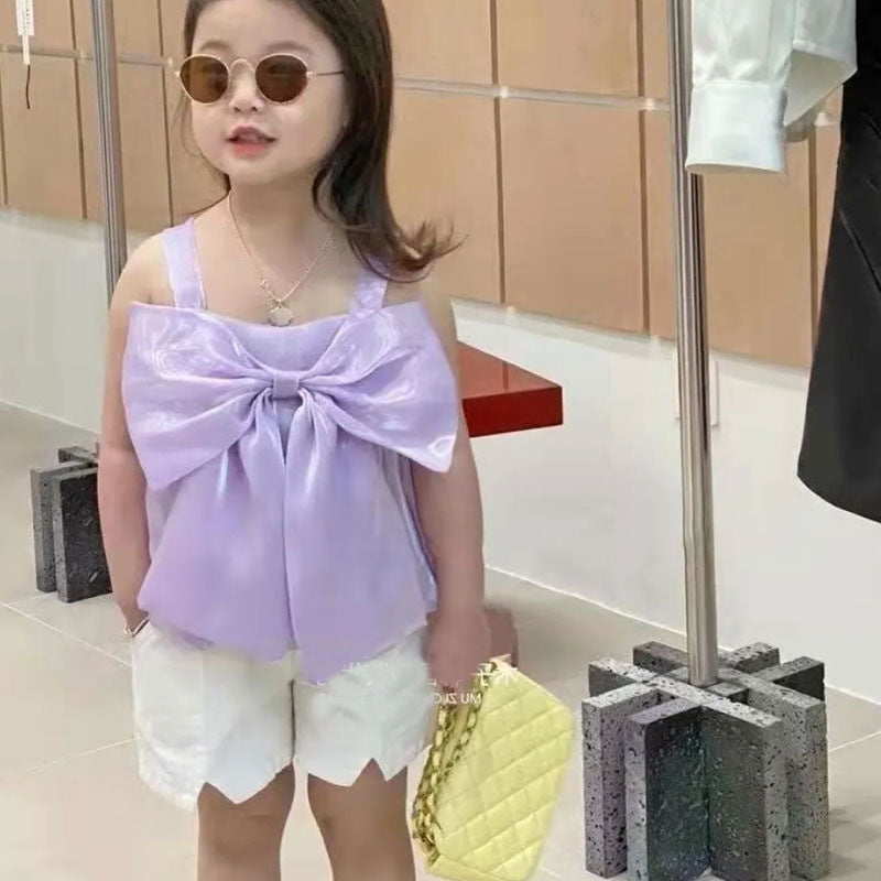 Children's Clothing Girls' All-Match Outer Wear Camisole Children's Summer Solid Color Bow Wholesale Baby Clothes