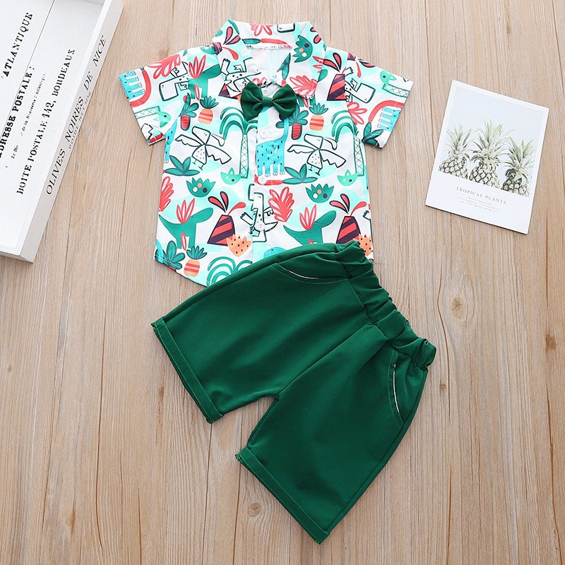 Boys Summer Clothes New Boy Baby Short-Sleeved Shirt Suit Summer Handsome Children Boy Tide Clothes Two-Piece Suit Wholesale Baby Clothes