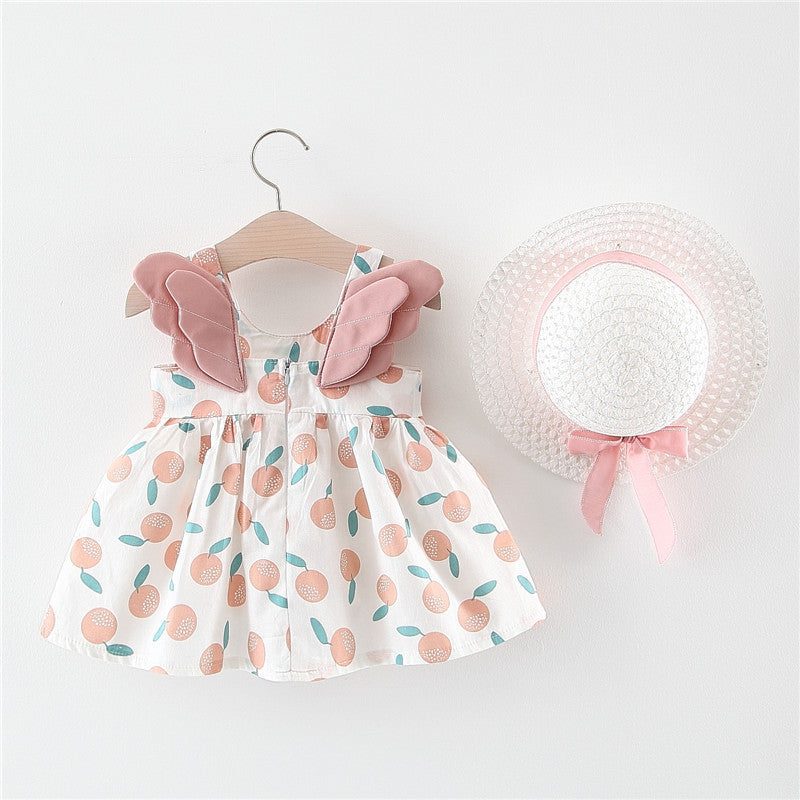 0~3Y Summer New Children's Clothing Behind The Wings Polka Dot Print Jumpsuit Children's Skirt Girls Skirt With Hat Wholesale Baby Clothes Usa