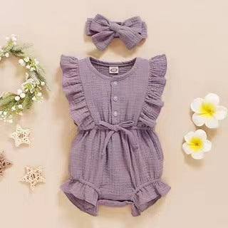 Newborn Flying Sleeve Baby Triangle Romper Romper Summer Baby One-Piece Headband Ins Wholesale Baby Clothes