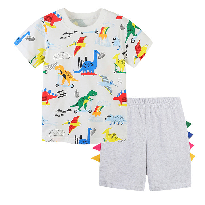 Toddler Boys Set European And American Style Summer New Dinosaur Print Short-sleeved T-shirt + Shorts Two-piece Suit Wholesale Kids Clothing