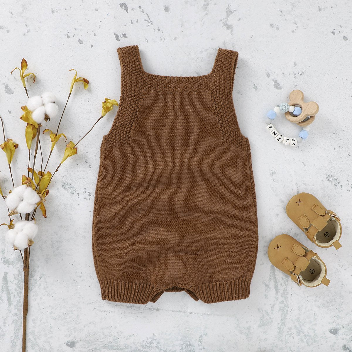 Baby Autumn And Winter Handmade Squirrel Embroidery Solid Color Knitted Jumpsuit Baby Clothing Cheap Wholesale