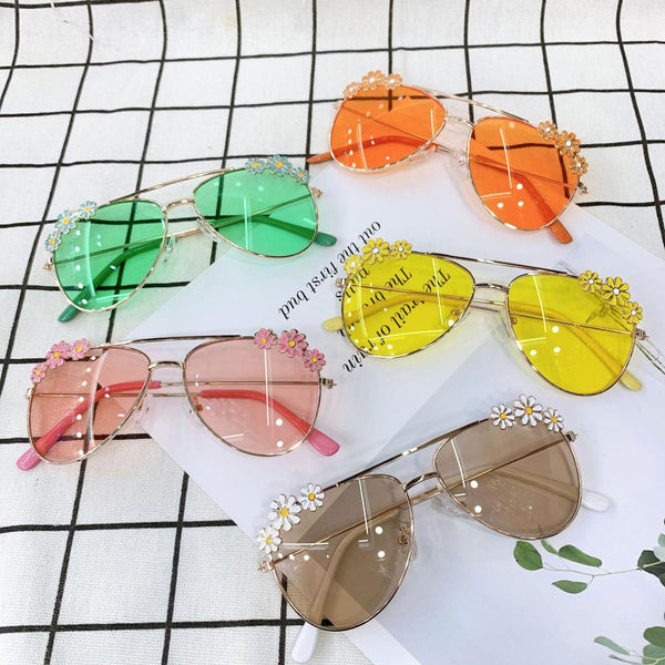 2PCS Summer Children's Fashion Sunglasses Small Daisy Flowers Glasses Accessories Wholesale