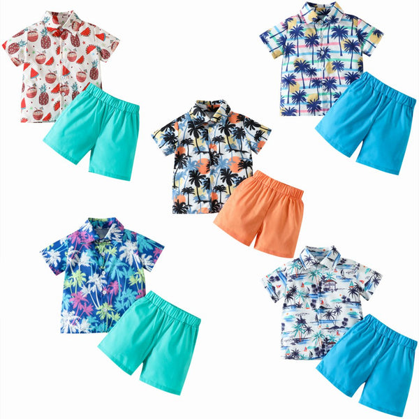 Summer Boys Holiday Style Seaside Vacation Printed Shirt Shorts Set Wholesale Boutique Clothing