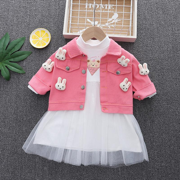 1-3T Girls Rabbit Coat and Tulle Dress Girls Wholesale Dresses