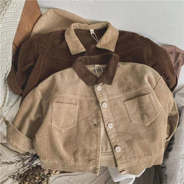 Simple Retro Children's Contrast Corduroy Lapel Coat For Boys And Girls Loose Jacket Spring And Autumn Wholesale Baby Clothes
