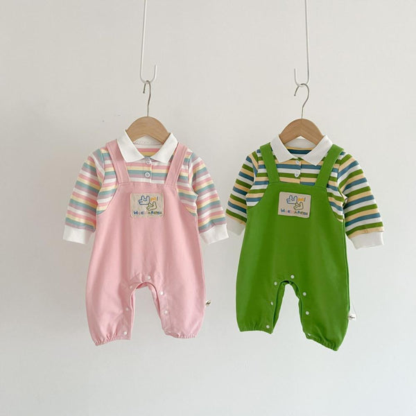 Unisex Baby Stripe Fake Two-piece Overalls Wholesale Baby Clothes