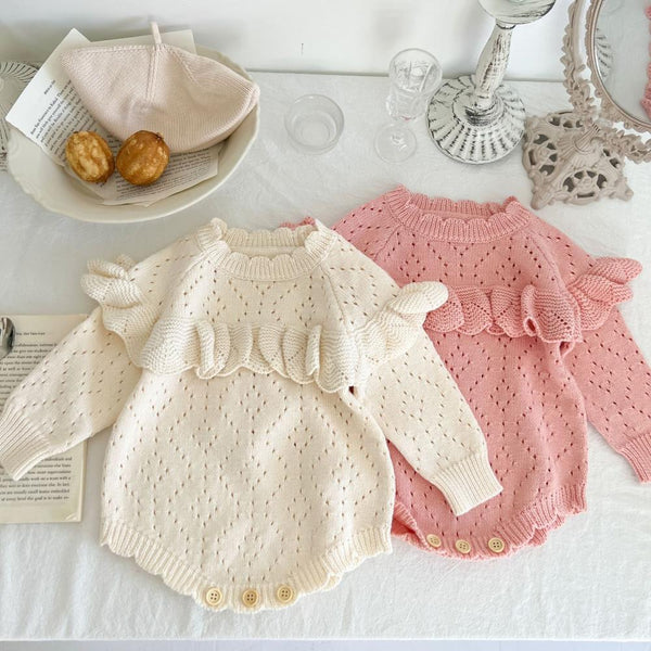 Autumn Sweater Baby Girl Hollow Long Sleeve Wool Romper Baby Boutique Clothes In Bulk