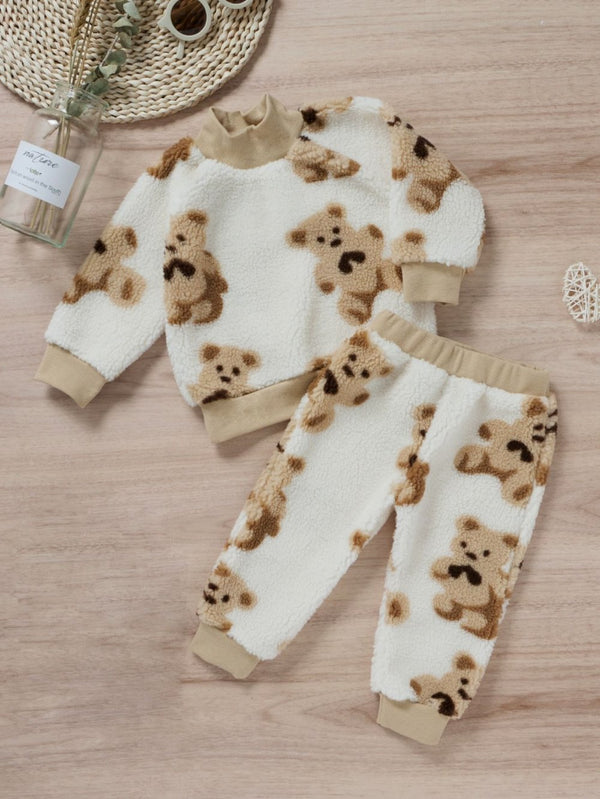 Autumn/Winter Velvet Long-sleeve Shirt + Pants Bear Set Wholesale Baby Clothes