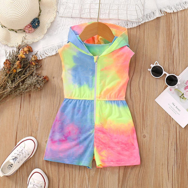 Girls Summer Hooded Multi-color Sleeveless Jumpsuit Wholesale Girls Clothes