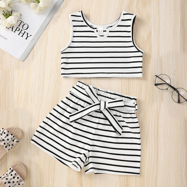 Girls Stripe Tank Top and Shorts Set Girls Clothes Wholesale