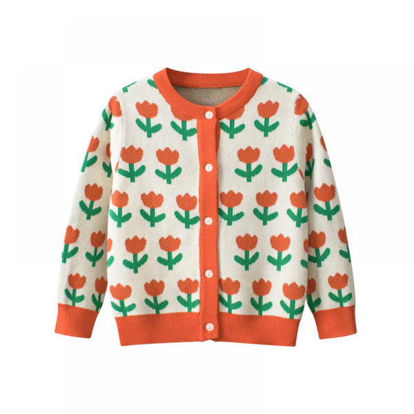 Children's Cardigan Jacket Autumn Girls Flower Knitted Sweater Wholesale Girls Clothes