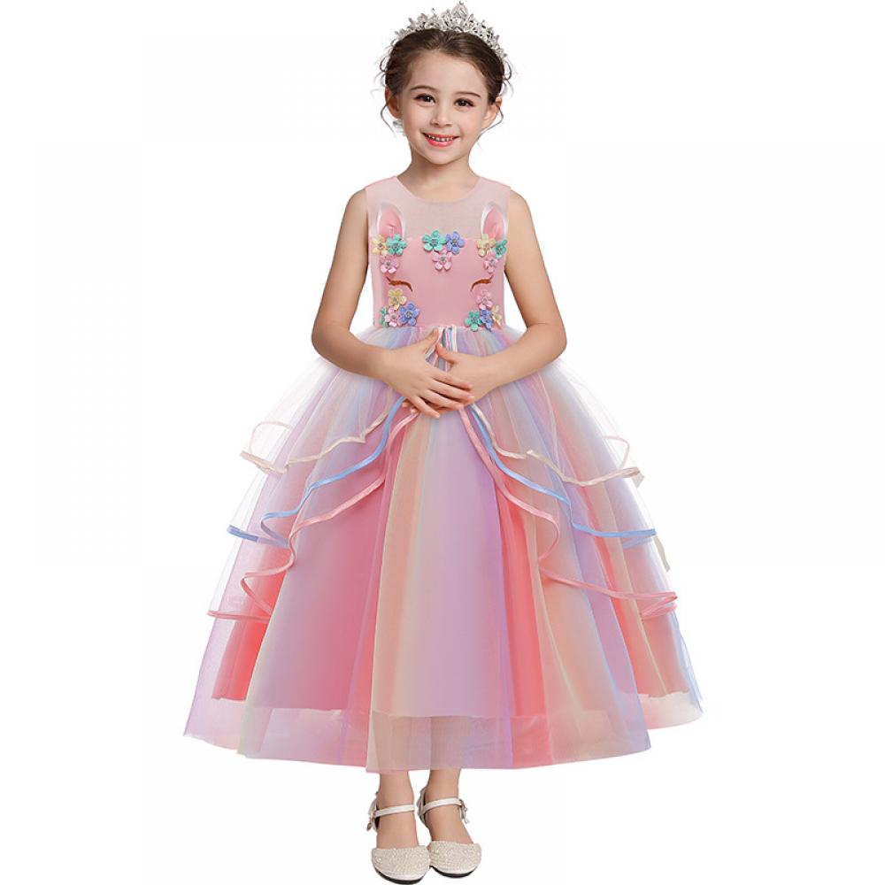 Girls Dresses Summer Unicorn Long Princess Dress Birthday Dress Wholesale Kids Clothing