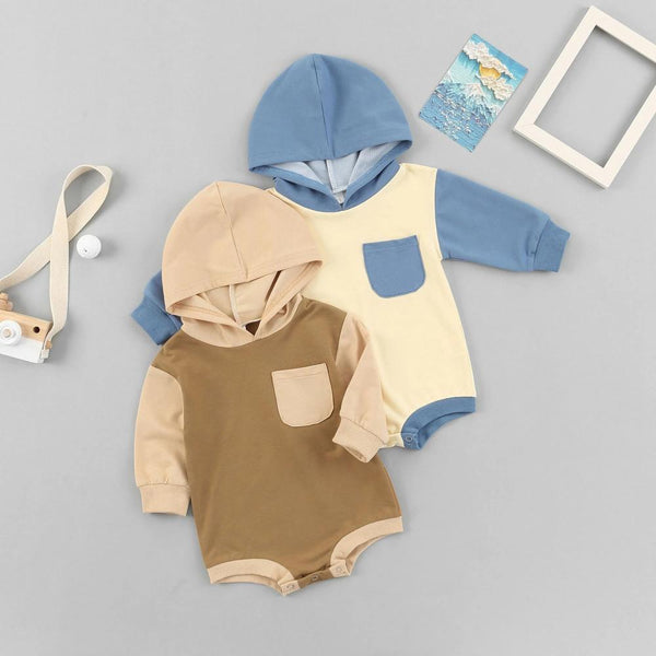 Autumn Toddler Colorblock Hooded Romper Baby Clothes Wholesale