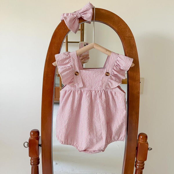 Newborn Baby Romper Summer Plaid Pink Bodysuit Baby Clothes Cheap Wholesale