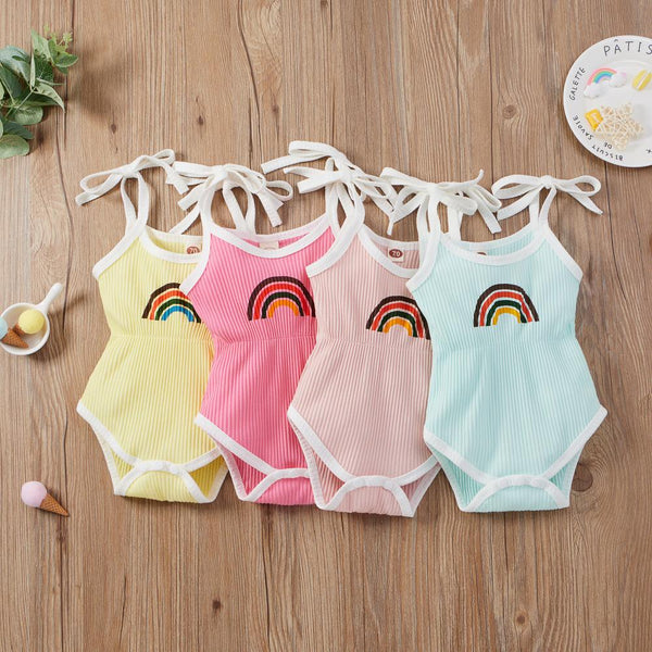 Newborn Baby Girls One-piece Summer Pit Strip Rainbow Print Suspender Romper Wholesale Baby Clothes