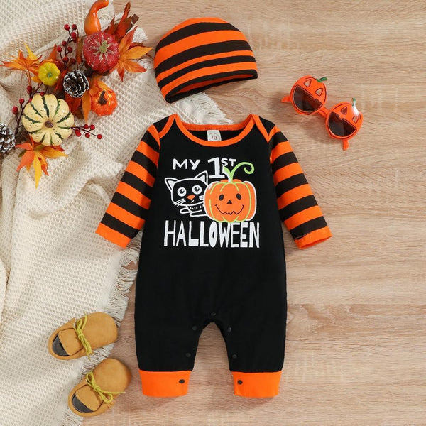 Halloween Autumn Winter Baby Boy Striped Jumpsuit + Hat Wholesale Baby Clothes