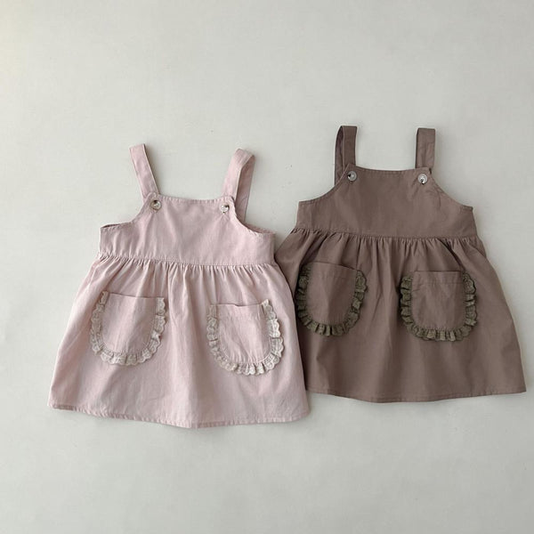 Girls Dress Summer New Baby Solid Color Lace Joker Retro Vest Skirt Wholesale