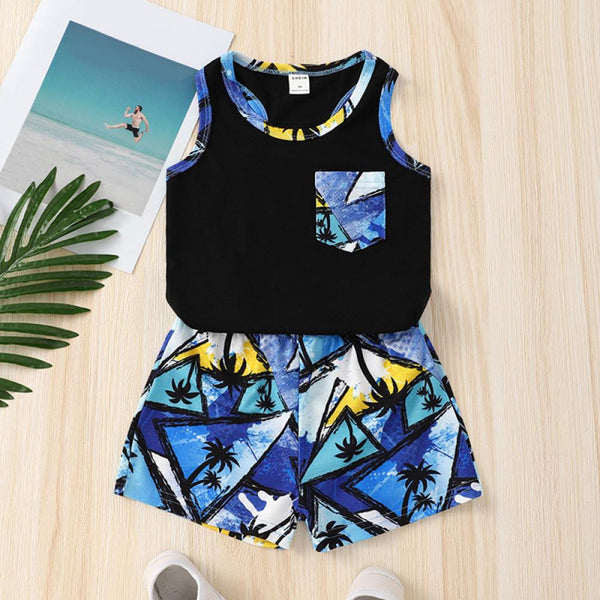 Toddler Boys Summer Tank Top and Shorts Set Beach Wear Boy Wholesale Clothing