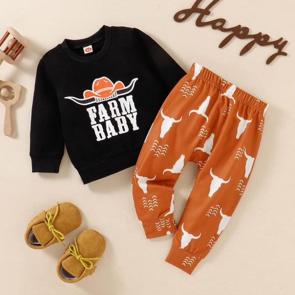Baby Boy Autumn Print Top + Pants Set Wholesale Boys Clothes