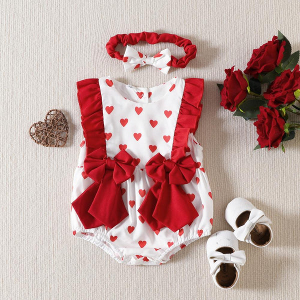 Valentine's Day Baby And Child One-part Girls Love Printed Lace Romper Wholesale Baby Clothes