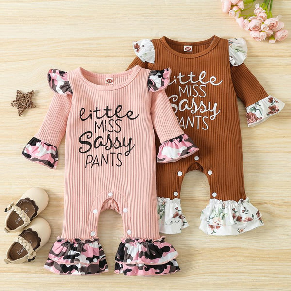 Spring Autumn Baby Letter Pit Strip Cotton Long-sleeved Jumpsuit Wholesale Baby Clothes