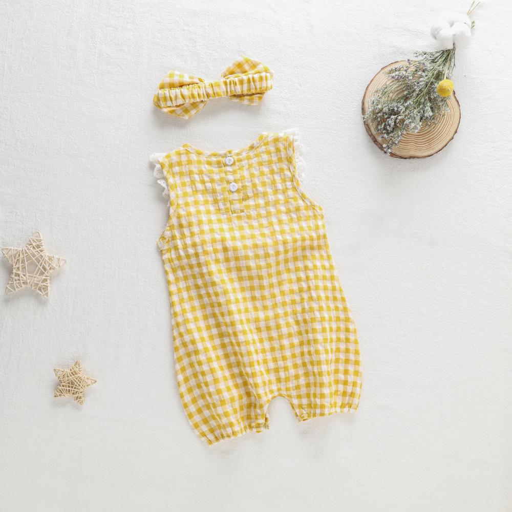 Newborn Baby Girls Summer Romper Lace Sleeveless Plaid Jumpsuit Baby Clothing Cheap Wholesale