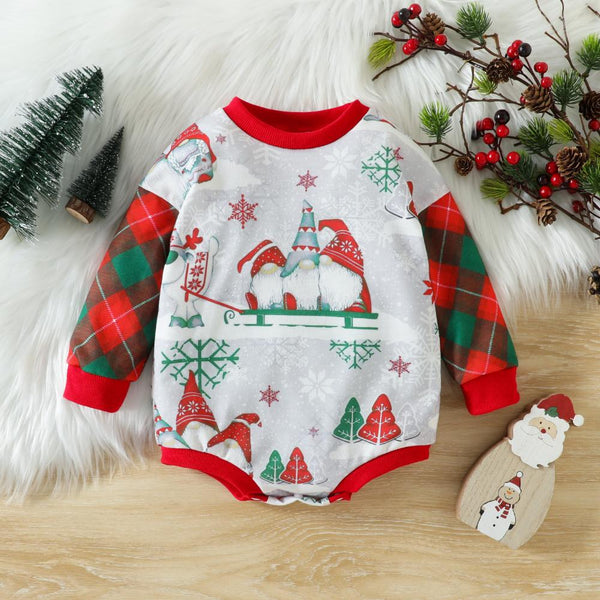 Children's Cartoon Christmas Print Triangle Romper Wholesale Baby Girls Clothes