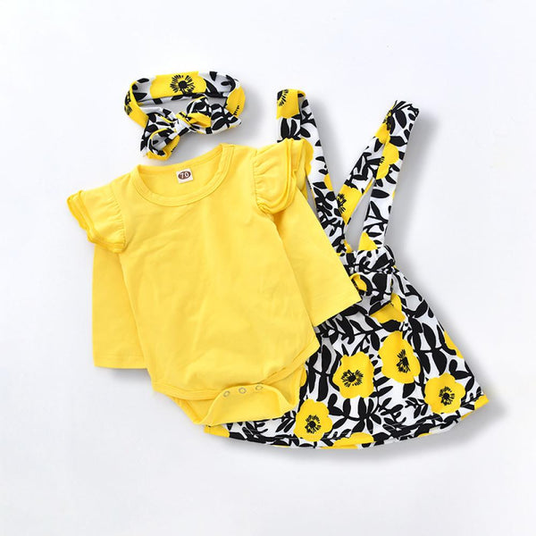 Autumn Halloween Baby Girl Long Sleeve Romper Sunflower Suspender Skirt Suit Baby Wholesale Clothes