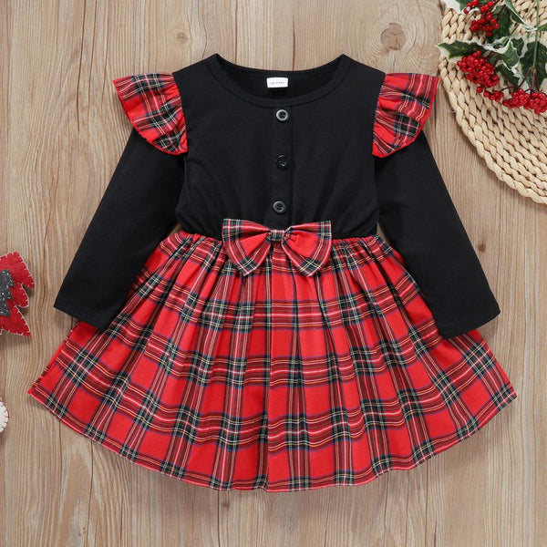 Spring and Autumn Western-style Red Plaid Girls Dress Wholesale