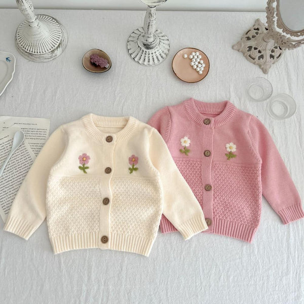 Spring New Baby Knitted Cardigan Coat Baby Girl Long Sleeve Embroidered Sweater Wholesale