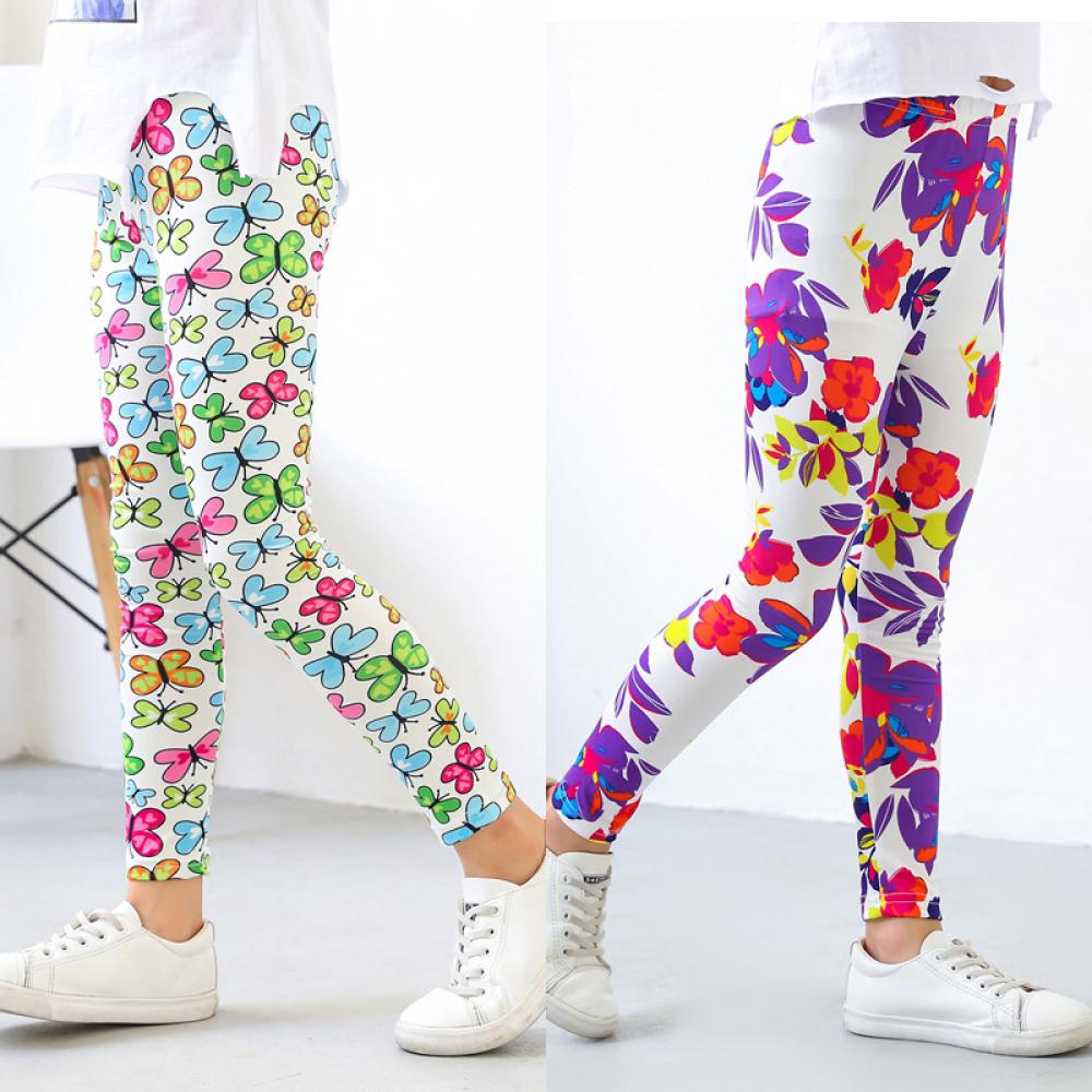 Girls Spring and Summer Stretch Flower Printed Tights Leggings Wholesale Clothing For Girls